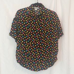 VINTAGE CALIFORNIA KRUSH Blouse Black w/ Multicolor Polkadots Size S (Loose Fit)